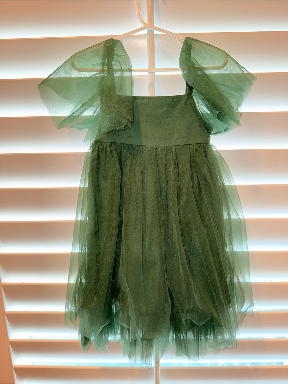 Indie Blue Forest Green Fawn Tulle Puff-Sleeve Dress 4T